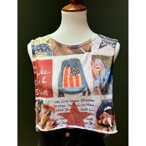 Blush‎ Stars & Stripes Crop Top Patriotic Print Sleeveless USA Flag Tank Size M